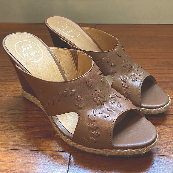 JACK ROGERS Sophia Oak Brown Leather Wedge Sandals🤎 - Picture 1 of 5